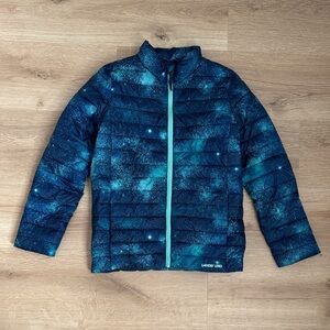 Lands' End Teal and Navy Galaxy Puffer Primaloft Jacket